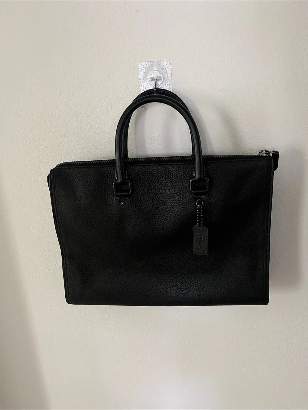 Coach Black Pebbled Leather Gotham Folio Briefcase Tote - Men's Carryall